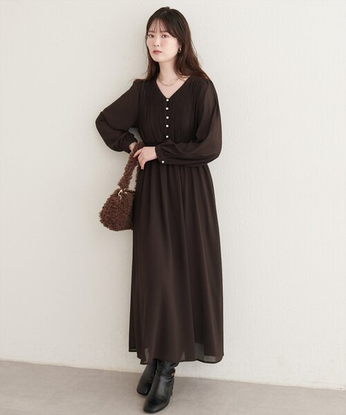 natural couture(ナチュラルクチュール)の「ピンタックプリーツお上品ワンピース(ワンピース・レディース・ブラック/チャコールグレー/ブラウン/ピンクベージュ/その他1/その他2/その他3/その他4・FREE)」の9枚目の写真