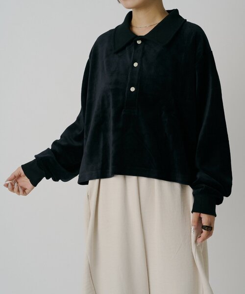 goocy(グーシー)の「【DISCUS】ベロアラグビーシャツ(シャツ/ブラウス・レディース・グレー/ブラウン/ブラック・MEDIUM/LARGE)」の1枚目の写真