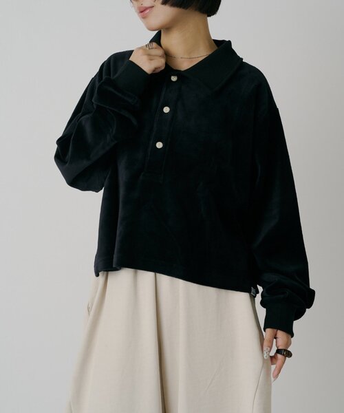 goocy(グーシー)の「【DISCUS】ベロアラグビーシャツ(シャツ/ブラウス・レディース・グレー/ブラウン/ブラック・MEDIUM/LARGE)」の4枚目の写真