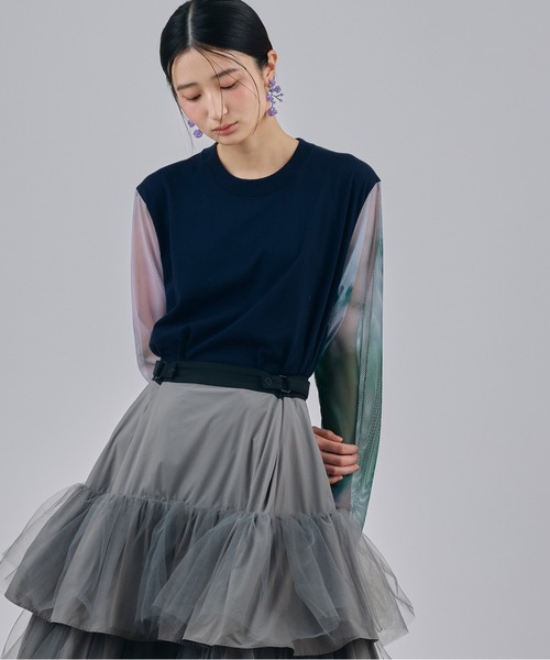 NON TOKYO（ノントーキョー）の「PRINT MESH SLEEVE C/S（Tシャツ/カットソー・レディース・ネイビー系/ブラック×ピンク・FREE）」の2枚目の写真