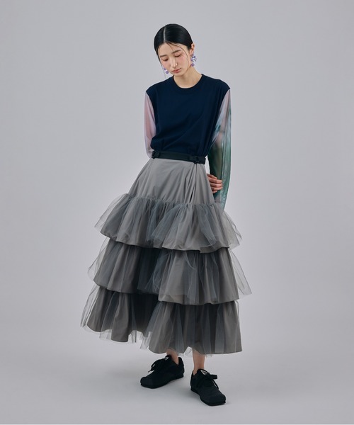NON TOKYO（ノントーキョー）の「PRINT MESH SLEEVE C/S（Tシャツ/カットソー・レディース・ネイビー系/ブラック×ピンク・FREE）」の4枚目の写真