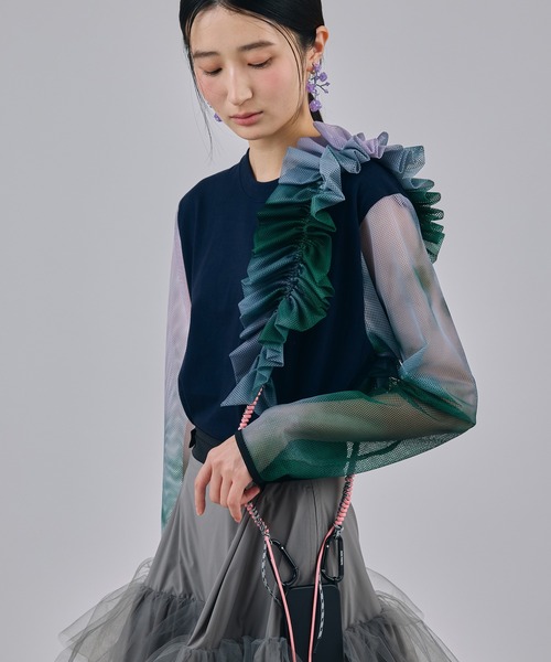 NON TOKYO（ノントーキョー）の「PRINT MESH SLEEVE C/S（Tシャツ/カットソー・レディース・ネイビー系/ブラック×ピンク・FREE）」の6枚目の写真