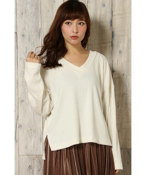 VENCEEXCHANGE（ヴァンスエクスチェンジ）の「リブ起毛両Ｖプルオーバー（ニット/セーター・レディース・ピンク/オフホワイト/ブラック・MEDIUM）」の2枚目の写真