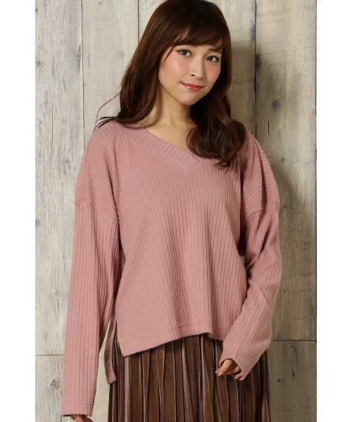 VENCEEXCHANGE（ヴァンスエクスチェンジ）の「リブ起毛両Ｖプルオーバー（ニット/セーター・レディース・ピンク/オフホワイト/ブラック・MEDIUM）」の3枚目の写真