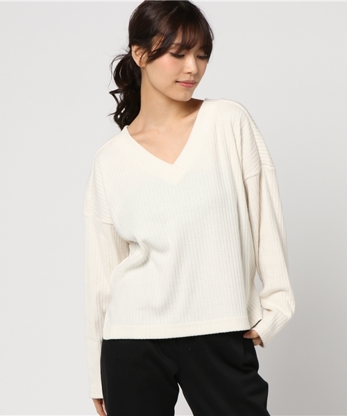 VENCEEXCHANGE（ヴァンスエクスチェンジ）の「リブ起毛両Ｖプルオーバー（ニット/セーター・レディース・ピンク/オフホワイト/ブラック・MEDIUM）」の11枚目の写真