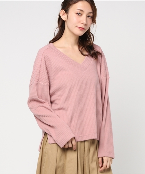 VENCEEXCHANGE（ヴァンスエクスチェンジ）の「リブ起毛両Ｖプルオーバー（ニット/セーター・レディース・ピンク/オフホワイト/ブラック・MEDIUM）」の13枚目の写真