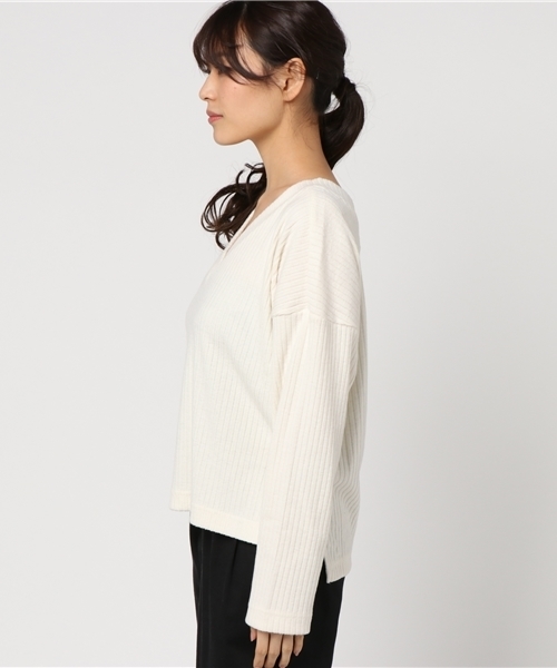 VENCEEXCHANGE（ヴァンスエクスチェンジ）の「リブ起毛両Ｖプルオーバー（ニット/セーター・レディース・ピンク/オフホワイト/ブラック・MEDIUM）」の5枚目の写真