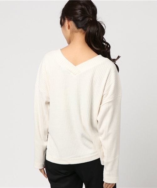 VENCEEXCHANGE（ヴァンスエクスチェンジ）の「リブ起毛両Ｖプルオーバー（ニット/セーター・レディース・ピンク/オフホワイト/ブラック・MEDIUM）」の6枚目の写真