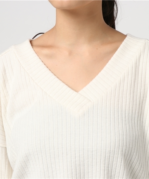 VENCEEXCHANGE（ヴァンスエクスチェンジ）の「リブ起毛両Ｖプルオーバー（ニット/セーター・レディース・ピンク/オフホワイト/ブラック・MEDIUM）」の7枚目の写真