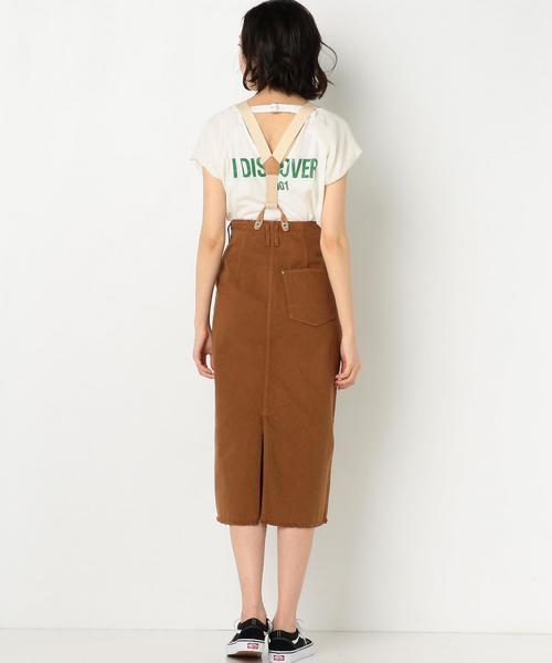 Another Edition（アナザーエディション）の「ハイウエストサスペンダースカート ◆（スカート・レディース・ブラウン/オフホワイト・SMALL/MEDIUM）」の3枚目の写真