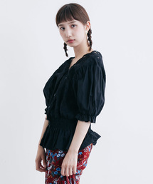 MERLOT | パンチングフラワー刺繍ウエストギャザーブラウス1170(シャツ/ブラウス)