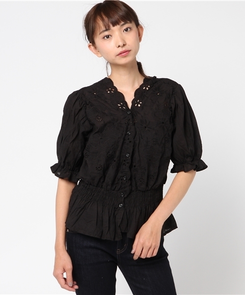 MERLOT（メルロー）の「パンチングフラワー刺繍ウエストギャザーブラウス1170（シャツ/ブラウス・レディース・ブラック/イエロー/オフホワイト/パープル・FREE）」の21枚目の写真