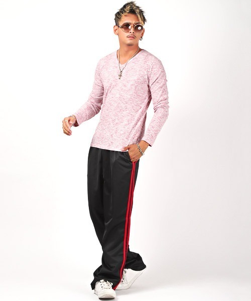 LUXSTYLE(ラグスタイル)の「ランダムテレコ&リブ杢Vネックカットソー(Tシャツ/カットソー・メンズ・ブラック系その他/ブルー系その他/レッド系その他・L/M/XL)」の14枚目の写真