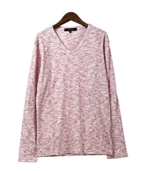 LUXSTYLE(ラグスタイル)の「ランダムテレコ&リブ杢Vネックカットソー(Tシャツ/カットソー・メンズ・ブラック系その他/ブルー系その他/レッド系その他・L/M/XL)」の11枚目の写真