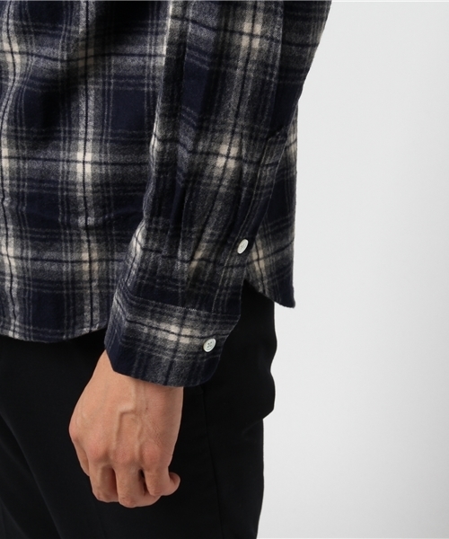 【新品】クオドロ　シャギーチェックシャツ　Mサイズ　ネイビー系 新品】クオドロシャギーチェックシャツMサイズネイビー系