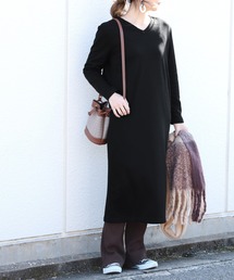 reca | Vネックタイプ追加!ふんわり暖か裏起毛楽ちんオシャレ◇スウェットロング丈ワンピース(ワンピース)