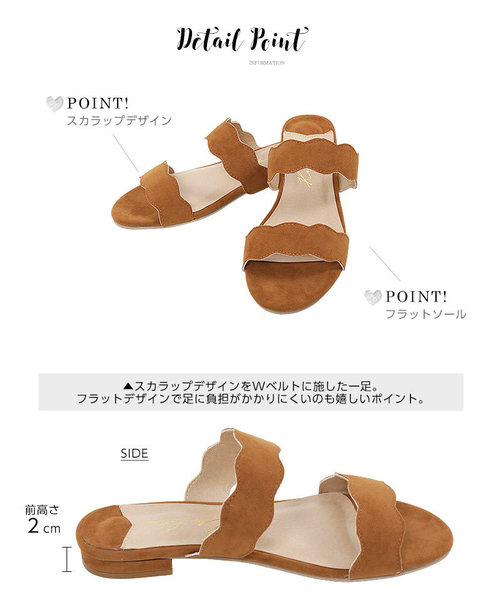 KOBE LETTUCE（コウベレタス）の「スカラップ2ベルトフラットソールサンダル＊シューズ/レディース/ぺたんこ[I1601]神戸レタス（サンダル・レディース・ホワイト/ブラック/ピンク/キャメル・S/M/L）」の7枚目の写真