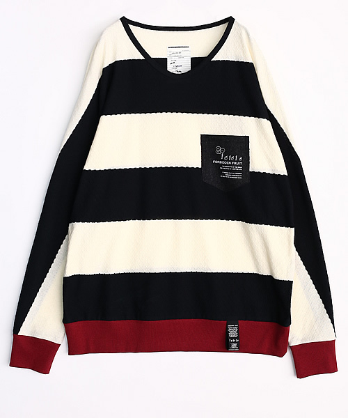 SHAREEF(シャリーフ)の「BORDER JQ DOLMAN L/S ◆(Tシャツ/カットソー・メンズ・ホワイト×ブラック/グリーン系その他/レッド系その他・1/2)」の6枚目の写真