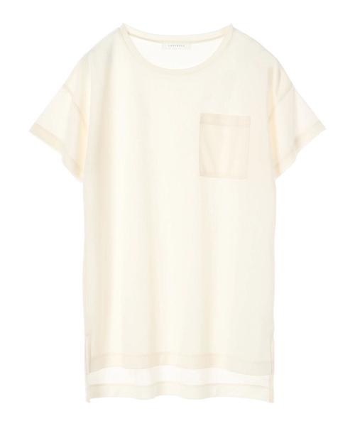 AMERICAN HOLIC（アメリカンホリック）の「EASE BULE 前後差半袖ポケ付チュニック＊（Tシャツ/カットソー・レディース・オフホワイト/ブラック/マスタード/ブルー・FREE）」の5枚目の写真