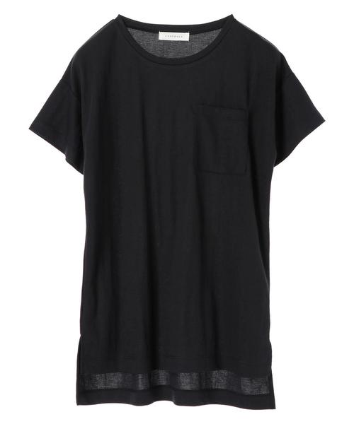AMERICAN HOLIC（アメリカンホリック）の「EASE BULE 前後差半袖ポケ付チュニック＊（Tシャツ/カットソー・レディース・オフホワイト/ブラック/マスタード/ブルー・FREE）」の6枚目の写真