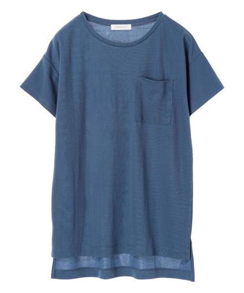 AMERICAN HOLIC（アメリカンホリック）の「EASE BULE 前後差半袖ポケ付チュニック＊（Tシャツ/カットソー・レディース・オフホワイト/ブラック/マスタード/ブルー・FREE）」の10枚目の写真