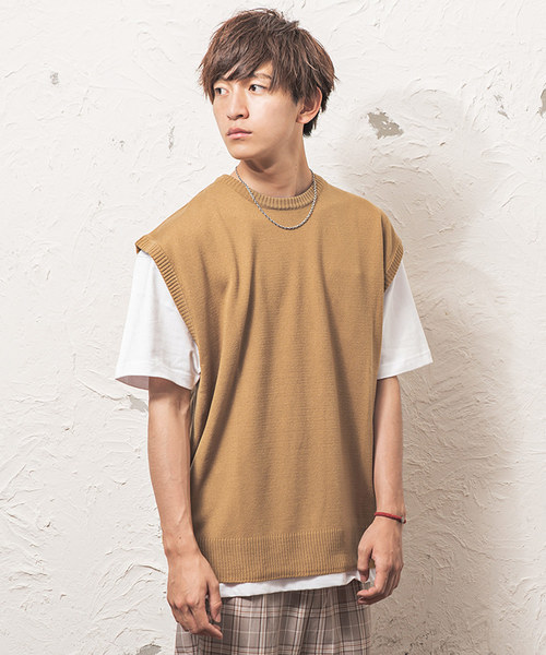 MinoriTY（マイノリティ）の「カシミアタッチオーバーサイズニットベスト ビッグシルエット サマーニット（ベスト・メンズ・ブラック/ベージュ/ネイビー/グレー・M/L）」の3枚目の写真