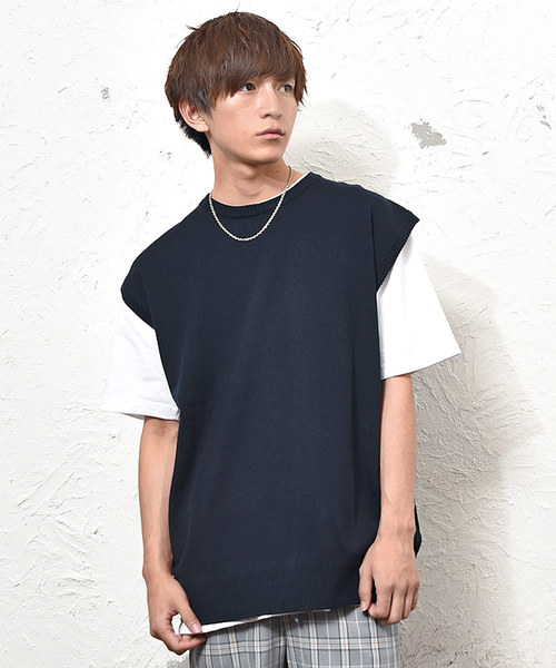MinoriTY（マイノリティ）の「カシミアタッチオーバーサイズニットベスト ビッグシルエット サマーニット（ベスト・メンズ・ブラック/ベージュ/ネイビー/グレー・M/L）」の4枚目の写真