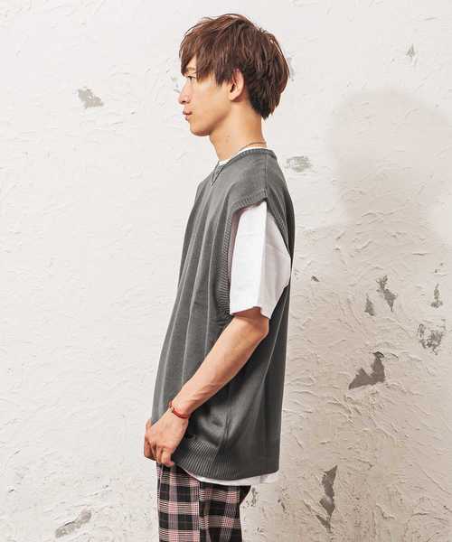 MinoriTY（マイノリティ）の「カシミアタッチオーバーサイズニットベスト ビッグシルエット サマーニット（ベスト・メンズ・ブラック/ベージュ/ネイビー/グレー・M/L）」の8枚目の写真