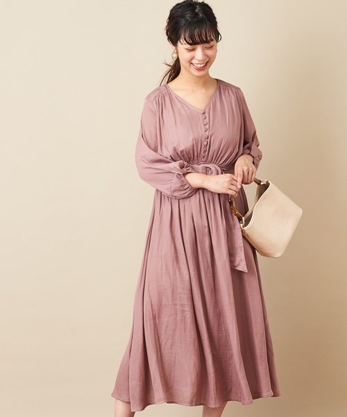 natural couture（ナチュラルクチュール）の「ねじり袖サテンギャザーワンピース（ワンピース・レディース・ブラック/ピンク/ボルドー/その他1/その他2/キャメル/ブルー・FREE）」の19枚目の写真