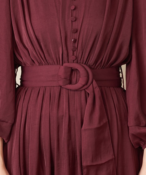 natural couture（ナチュラルクチュール）の「ねじり袖サテンギャザーワンピース（ワンピース・レディース・ブラック/ピンク/ボルドー/その他1/その他2/キャメル/ブルー・FREE）」の17枚目の写真