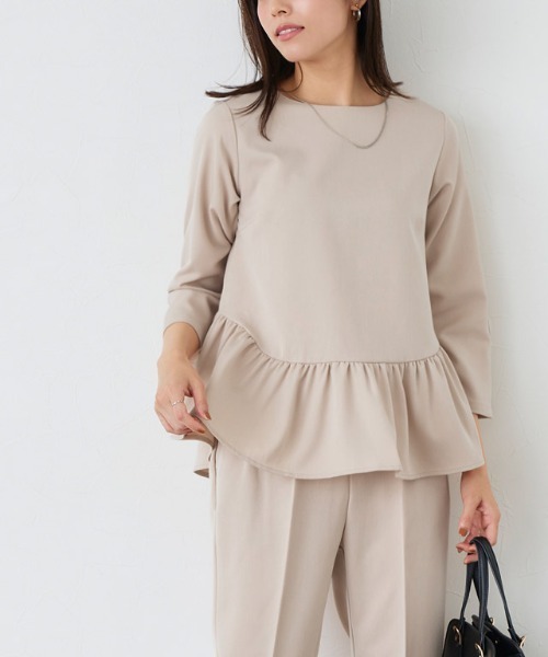 Pierrot（ピエロ）の「フリルセットアップ（セットアップ・レディース・ブラック/グレイッシュベージュ/ネイビー/キャメル/グレイッシュブルー/ダークネイビー・M/L/PM）」の11枚目の写真