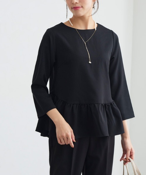 Pierrot（ピエロ）の「フリルセットアップ（セットアップ・レディース・ブラック/グレイッシュベージュ/ネイビー/キャメル/グレイッシュブルー/ダークネイビー・M/L/PM）」の9枚目の写真