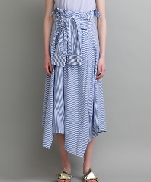 FEMMENT（ファモン）の「【FEMMNET(ファモン)】Coボイルサッカーコルセットミューズスカート（スカート・レディース・サックスブルー/キャメル・2）」の7枚目の写真