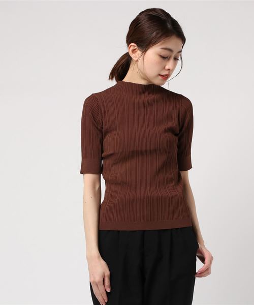 NOLLEY’S Sophi(ノーリーズソフィ)の「ランダムリブハイネック5分袖ニット(ニット/セーター・レディース・サーモンピンク/アイボリー/ライトブルー/ブラウン・38/36)」の9枚目の写真