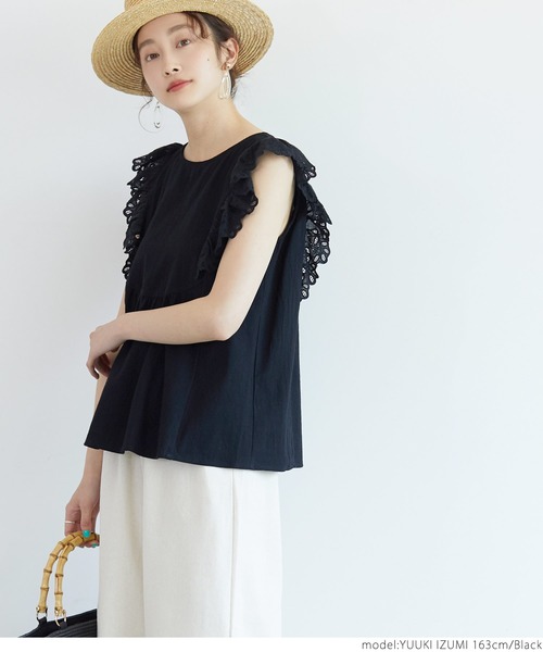 coca(coca)(コカ)の「袖刺繍ブラウス(シャツ/ブラウス・レディース・ホワイト/ブラック・ONE SIZE)」の6枚目の写真