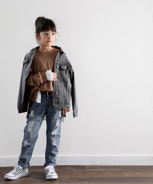 classicalelf(クラシカルエルフ)の「キッズ ビッグシルエット無地ボタン留めデニムジャケット・Gジャン(デニムジャケット・キッズ・インディゴブルー/ナチュラル/ブラック/ブルー・130/140/150)」の16枚目の写真
