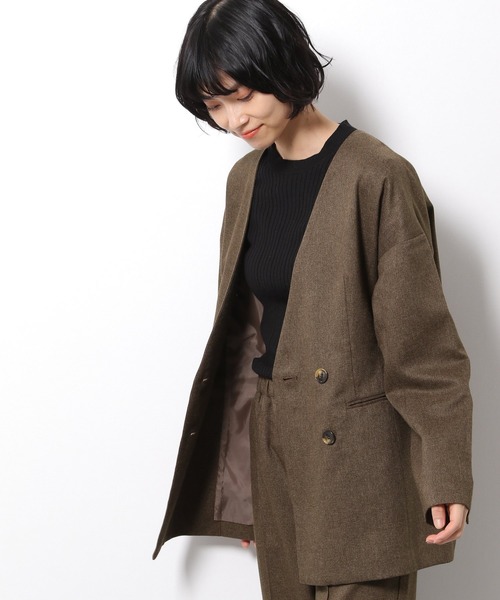 LAKOLE（ラコレ）の「カオチンツイルノーカラージャケット / LAKOLE（ノーカラージャケット・レディース・ダークブラウン/ブラウン/ライトベージュ・SMALL/MEDIUM）」の2枚目の写真