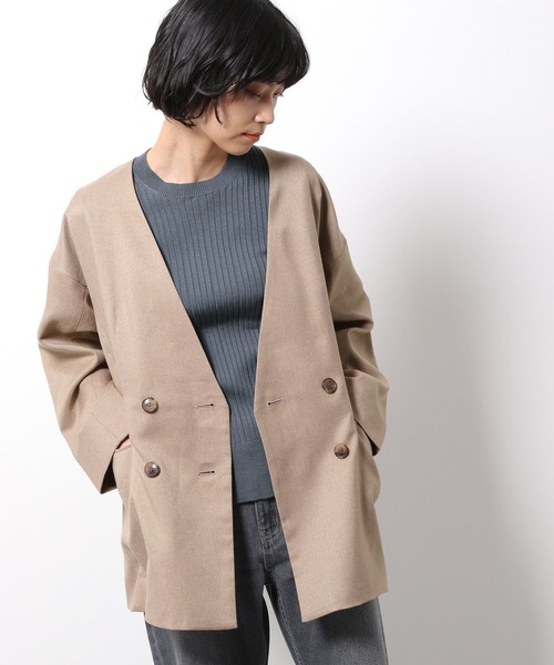 LAKOLE（ラコレ）の「カオチンツイルノーカラージャケット / LAKOLE（ノーカラージャケット・レディース・ダークブラウン/ブラウン/ライトベージュ・SMALL/MEDIUM）」の3枚目の写真