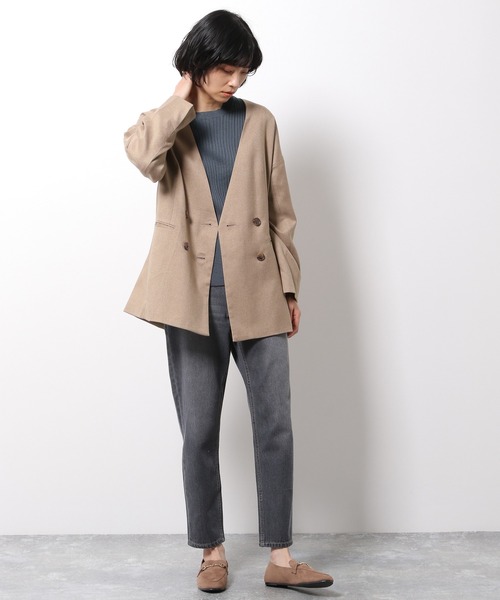 LAKOLE（ラコレ）の「カオチンツイルノーカラージャケット / LAKOLE（ノーカラージャケット・レディース・ダークブラウン/ブラウン/ライトベージュ・SMALL/MEDIUM）」の6枚目の写真