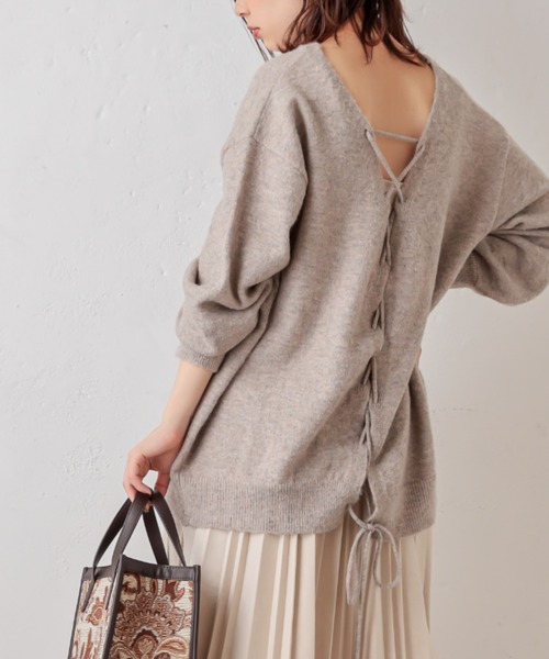 natural couture（ナチュラルクチュール）の「【WEB限定】BACKレースアップふんわりニットプルオーバー（ニット/セーター・レディース・ベージュ/ピンク/アイボリー/ミント・FREE）」の3枚目の写真