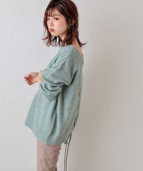 natural couture（ナチュラルクチュール）の「【WEB限定】BACKレースアップふんわりニットプルオーバー（ニット/セーター・レディース・ベージュ/ピンク/アイボリー/ミント・FREE）」の14枚目の写真
