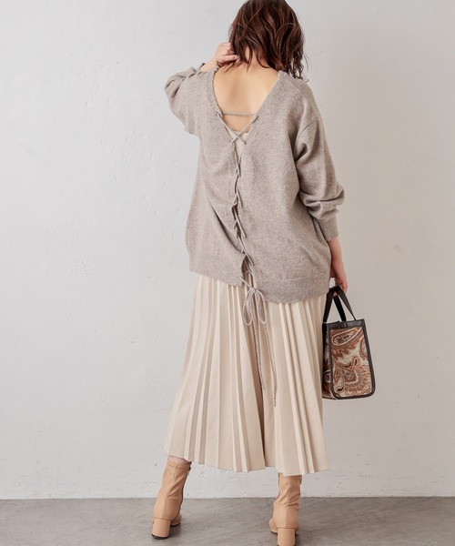 natural couture（ナチュラルクチュール）の「【WEB限定】BACKレースアップふんわりニットプルオーバー（ニット/セーター・レディース・ベージュ/ピンク/アイボリー/ミント・FREE）」の11枚目の写真