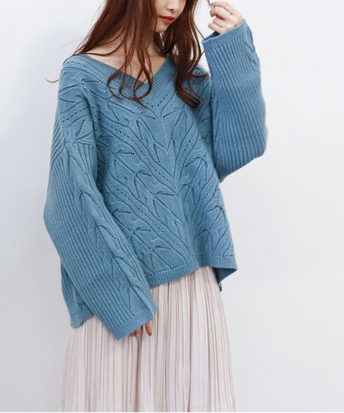 archives(アルシーヴ)の「Vネックケーブルニットプルオーバー(ニット/セーター・レディース・ブルー/アイボリー/ミント・MEDIUM)」の16枚目の写真