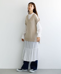 koe | 【2021SS】Vネックニットベスト&ティアードシャツワンピース〇(ワンピース)