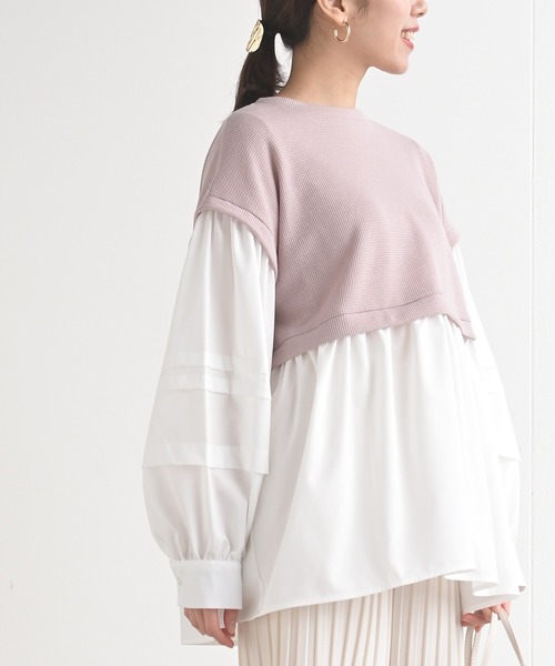 rps(アールピーエス)の「ワッフル×布帛レイヤー風ブラウス(シャツ/ブラウス・レディース・ミント/ブラック/ピンク・M)」の1枚目の写真