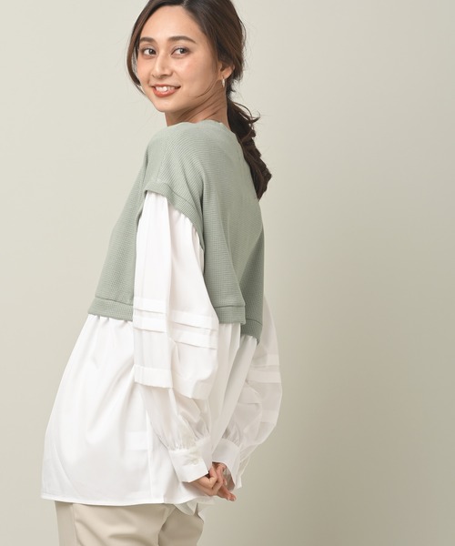 rps(アールピーエス)の「ワッフル×布帛レイヤー風ブラウス(シャツ/ブラウス・レディース・ミント/ブラック/ピンク・M)」の3枚目の写真