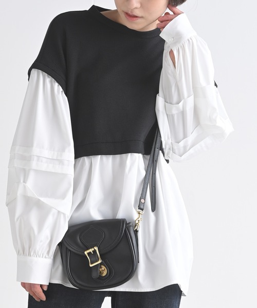 rps(アールピーエス)の「ワッフル×布帛レイヤー風ブラウス(シャツ/ブラウス・レディース・ミント/ブラック/ピンク・M)」の2枚目の写真