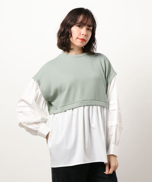 rps(アールピーエス)の「ワッフル×布帛レイヤー風ブラウス(シャツ/ブラウス・レディース・ミント/ブラック/ピンク・M)」の6枚目の写真