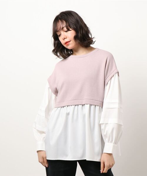 rps(アールピーエス)の「ワッフル×布帛レイヤー風ブラウス(シャツ/ブラウス・レディース・ミント/ブラック/ピンク・M)」の7枚目の写真