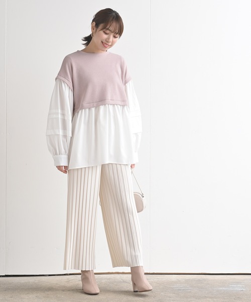 rps(アールピーエス)の「ワッフル×布帛レイヤー風ブラウス(シャツ/ブラウス・レディース・ミント/ブラック/ピンク・M)」の10枚目の写真